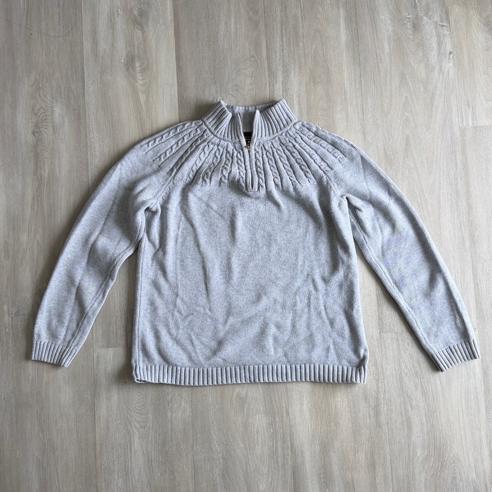 Lands' End Light Gray Women's Quarter-Zip Sweater, Size M/P